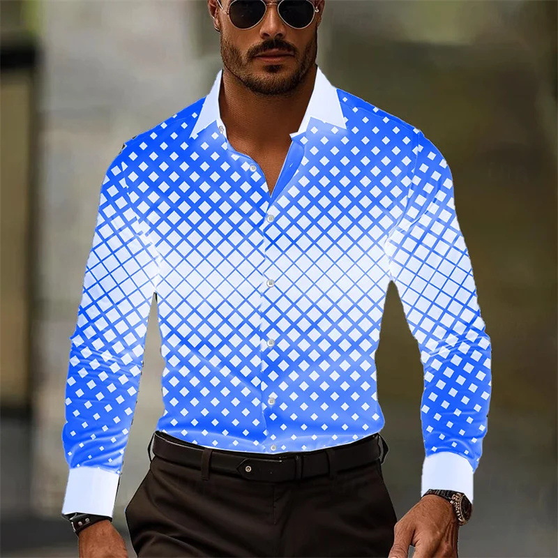 2023 primavera y otoño diseño degradado suelta solapa botón camisa nuevo top hombre MB12