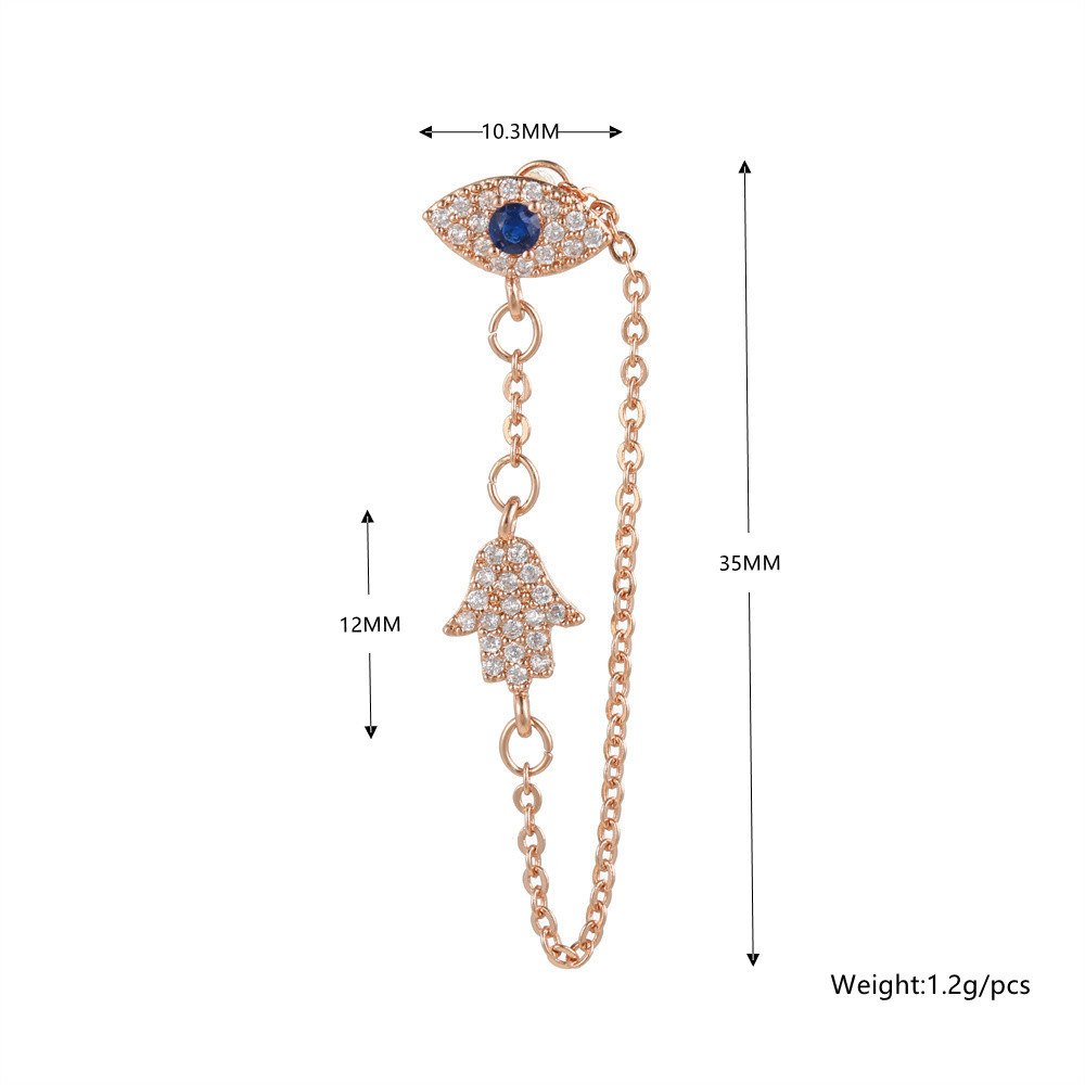 fashion devil eye palm chain fashion butterfly copper inlaid zircon buckle earrings