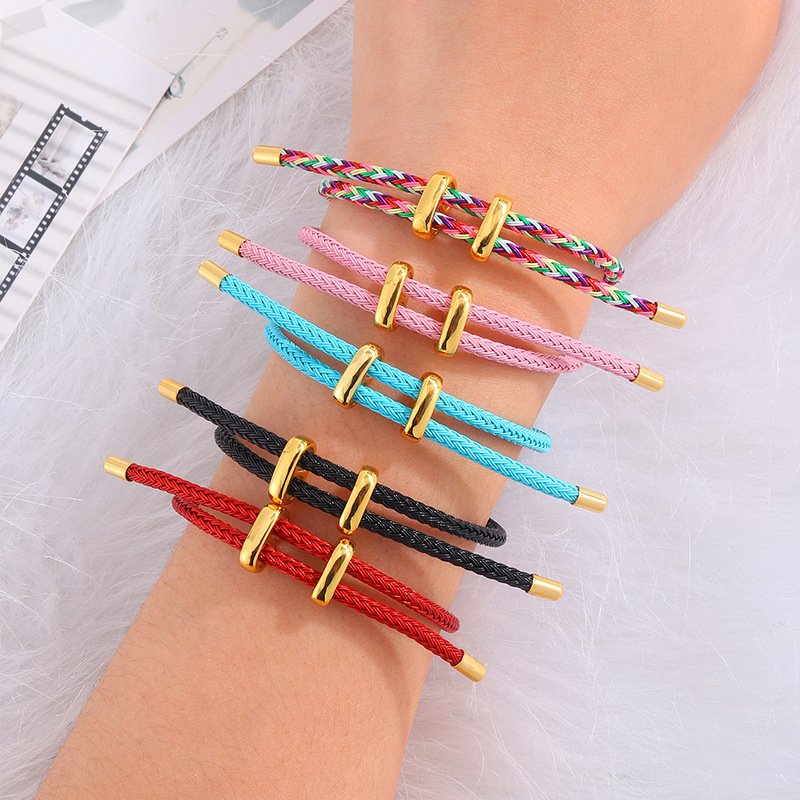 Cuerdas de acero de titanio impermeables a prueba de sudor ajustables hebilla en forma de I pulsera de cuerda de acero 3D de oro duro cuerdas de mano joyas parejas