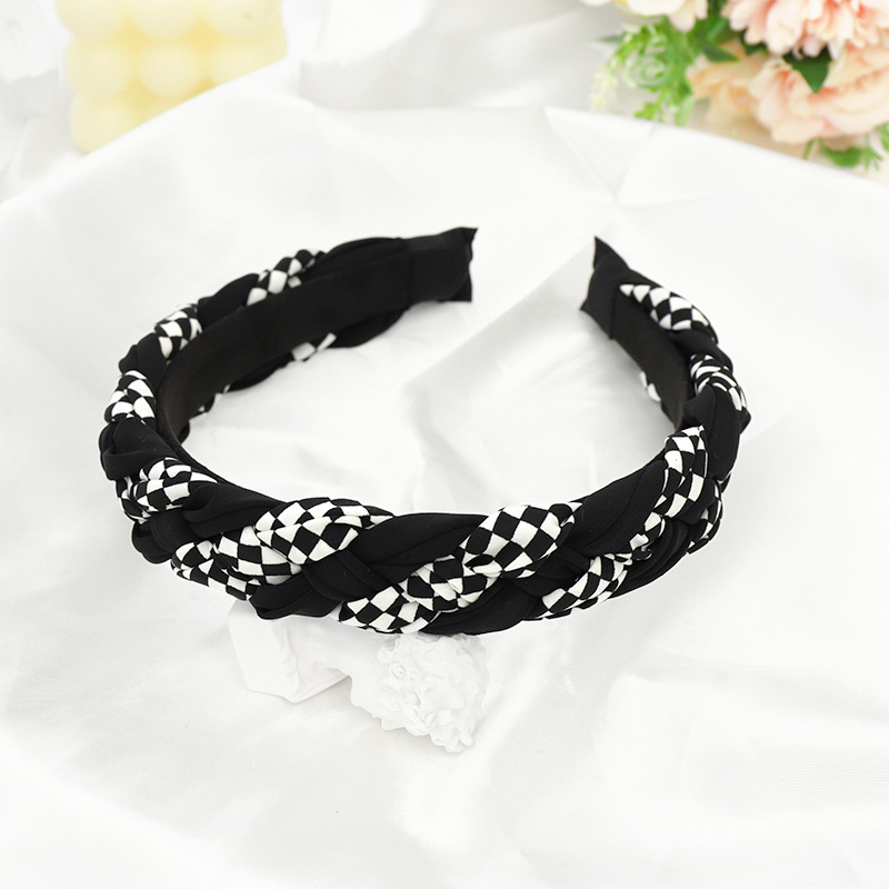 Retro Plaid Colorblock Dough-twist Style Plaits Headband Wide Edge Fabric Barrettes F631 display picture 8