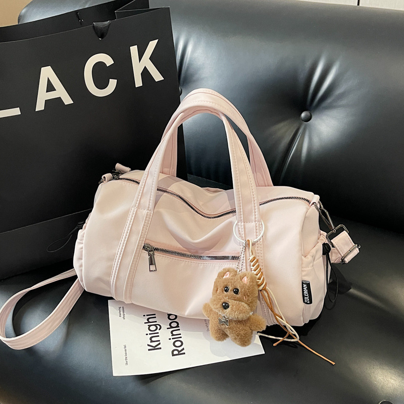 Niche Nylon Lightweight Large Capacity Casual Korean Style Gym Bag Travel Boston Zipper Shoulder Tote Bag - Thumbnail 2
