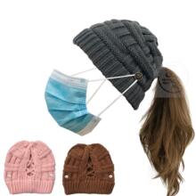 -Winter bamboo knitted hat button up mask outdoor warm wool