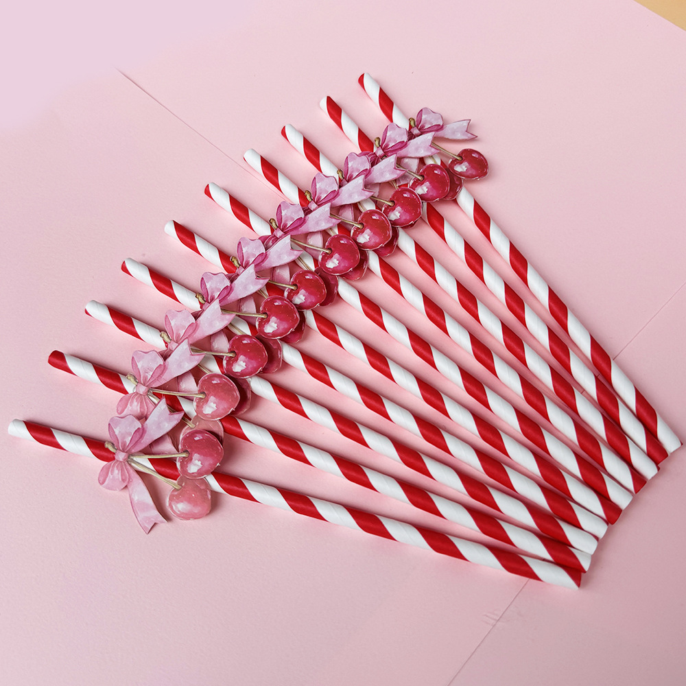 Suministros para fiestas transfronterizas Fruta creativa Limón Cereza Papel desechable Pajita Jugo Bebida Pajita Spot al por mayor
