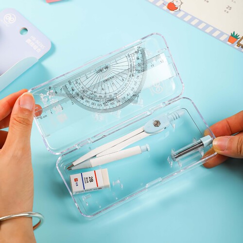 Cartoon compass 7-piece set student learning teaching aids triangle plate protractor compass set learning stationery wholesale