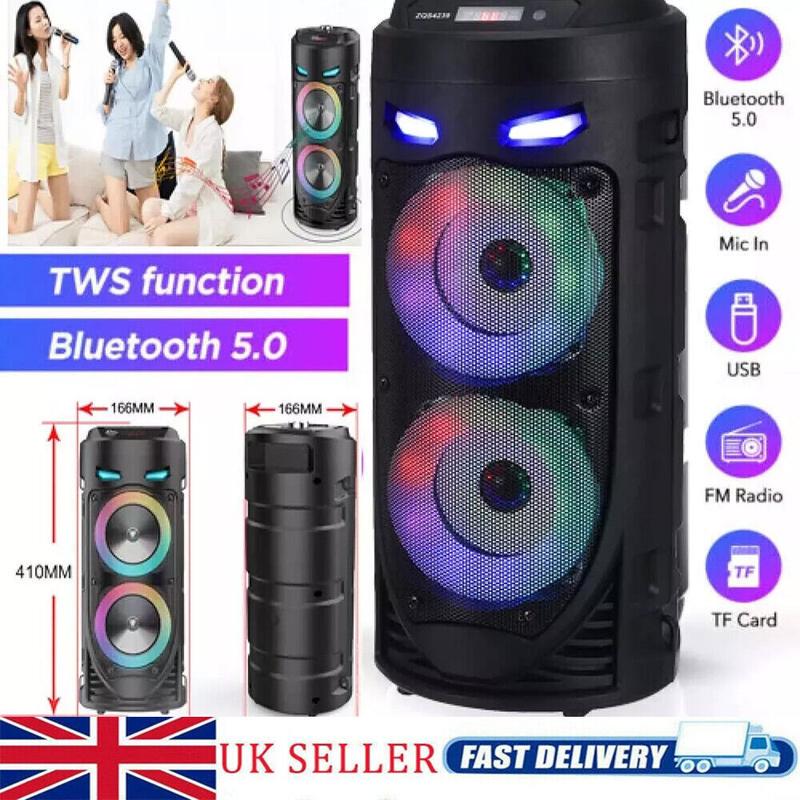 Portable Bluetooth 5.0 Subwoofer Speaker with Microphone, LED Light, USB, FM Radio Function, Outdoor Karaoke Speaker Portable Bluetooth 5.0 Subwoofer Speaker with Microphone, LED Light, USB, FM Radio Function, Outdoor Karaoke Speaker