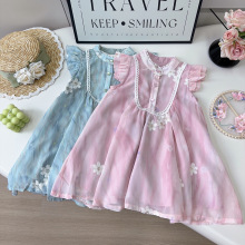 女童中国风连衣裙夏季新款洋气高级感飞袖网纱刺绣连衣裙EXB103