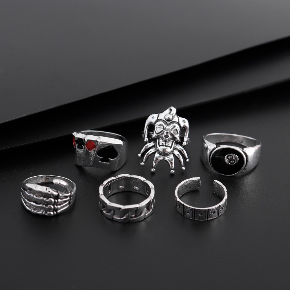 Halloween Festival Cool Style Geometric Poker Skull Alloy Enamel Halloween Unisex Rings