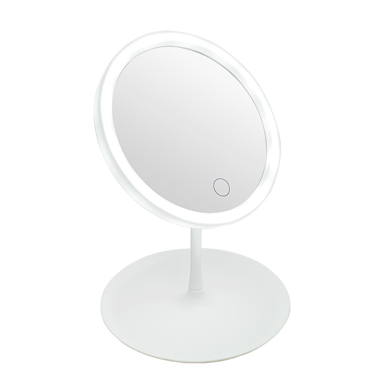 跨境新款LED台式补光化妆镜圆型便携带灯智能触屏可调光梳妆镜