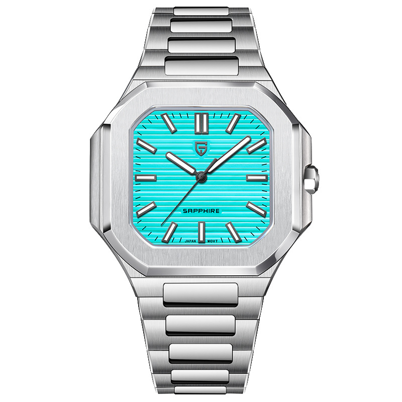 PAGANI DESIGN hombre moda cuadrado reloj de cuarzo zafiro nocturno reloj de pulsera de acero PD-YS019