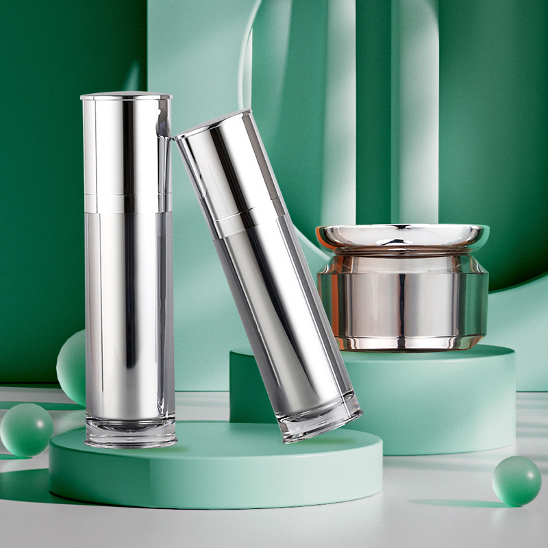 平头瓶银色化妆品亚克力瓶厂家批发按压泵头乳液精华水面霜包装瓶