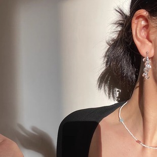 Ice String Natural White Crystal Earrings Niche Design Cute Daily Cool High-grade Irregular Handmade Earrings