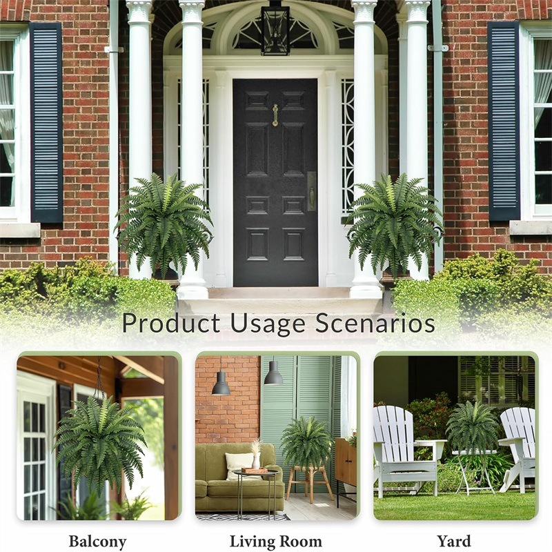 Amazon venta caliente planta de simulación 88 hojas de helecho de Boston decoración del hogar piso planta en maceta de helecho de cola puntiaguda planta verde