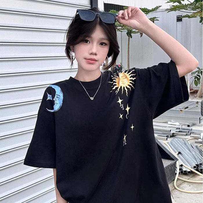 クロスボーダー対外貿易双糸純綿-女性用半袖Tシャツ夏半袖ルーズコットントップトレンディな痩身イン気質|undefined
