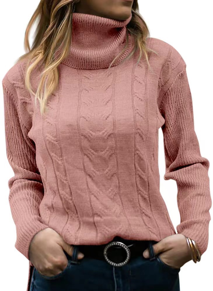 Dames herfst en winter nieuwe effen kleur coltrui retro lange mouwen dames trui_voghion.com