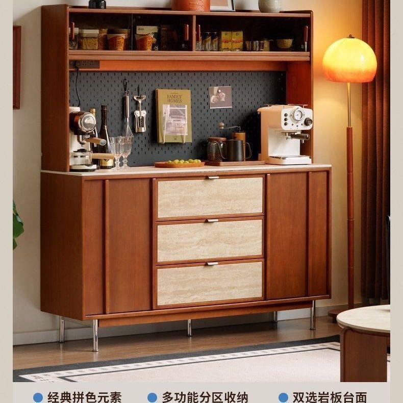 Solid Wood French-Style Sideboard, Antique-Style Wall-Mounted Storage Cabinet, Integrated Tea and Coffee Bar for Home Use, Living Room Slate Storage