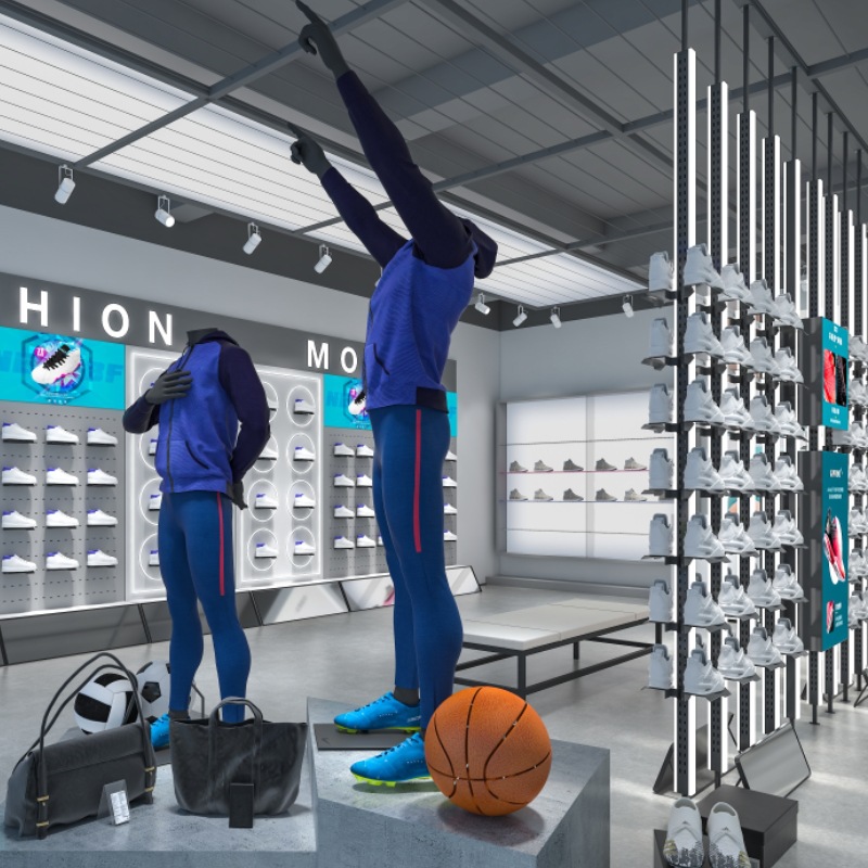 Tienda de ropa de hombre con lámpara tipo piso piso de pared superior placa trasera estante de pared percha de ropa percha de zapatos tienda de zapatos percha de exhibición