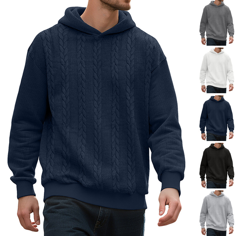 Hombres transfronterizos europeos y estadounidenses de tamaño grande otoño y invierno ocio nuevo Jacquard grueso chaqueta con sombrero de manga larga chaqueta de hombre hombre