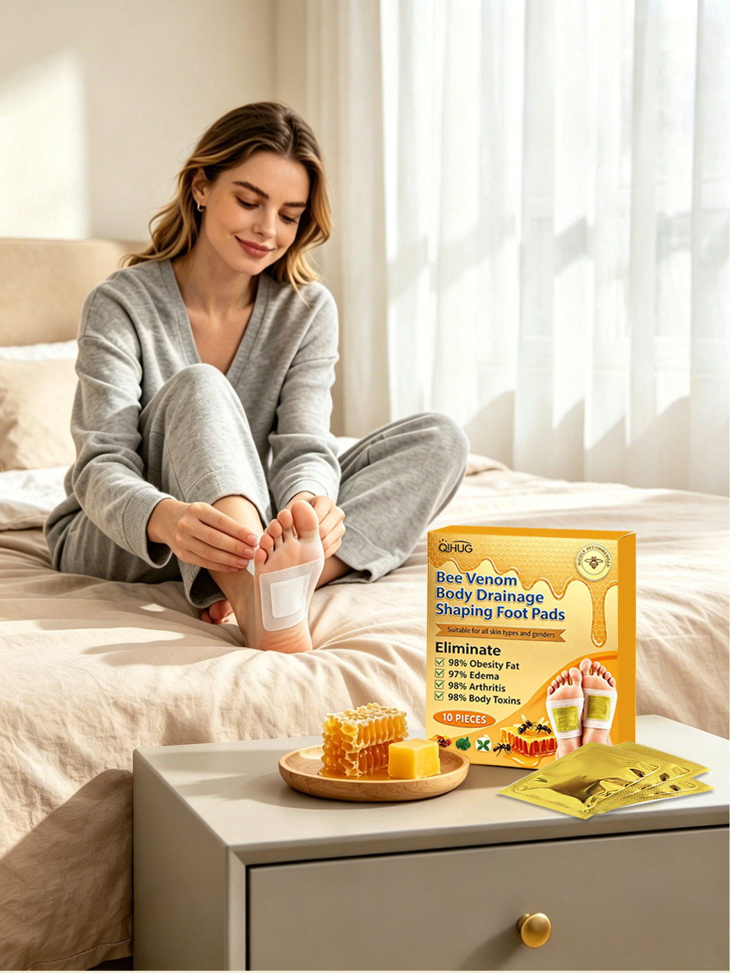 Honey Foot Patches with Wu Zhu Yu and Fu Ling 30 Pieces Herbal Foot Care key features