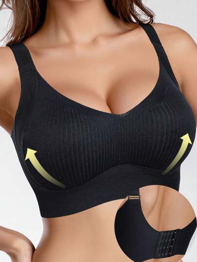 Bra de correa de hombro ajustable sin marca sin anillo de acero para mujeres, almohadilla de pecho fija, suave y cómoda