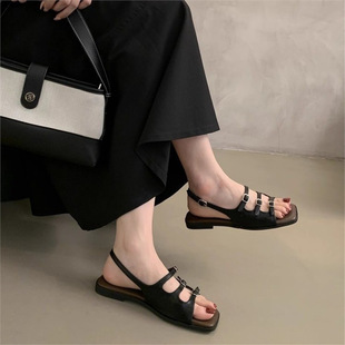 Fashion Sandals Women's Summer 2024 New Vintage French Style Fairy Style Beach Seaside Fashion Soft Flat Roman Shoes