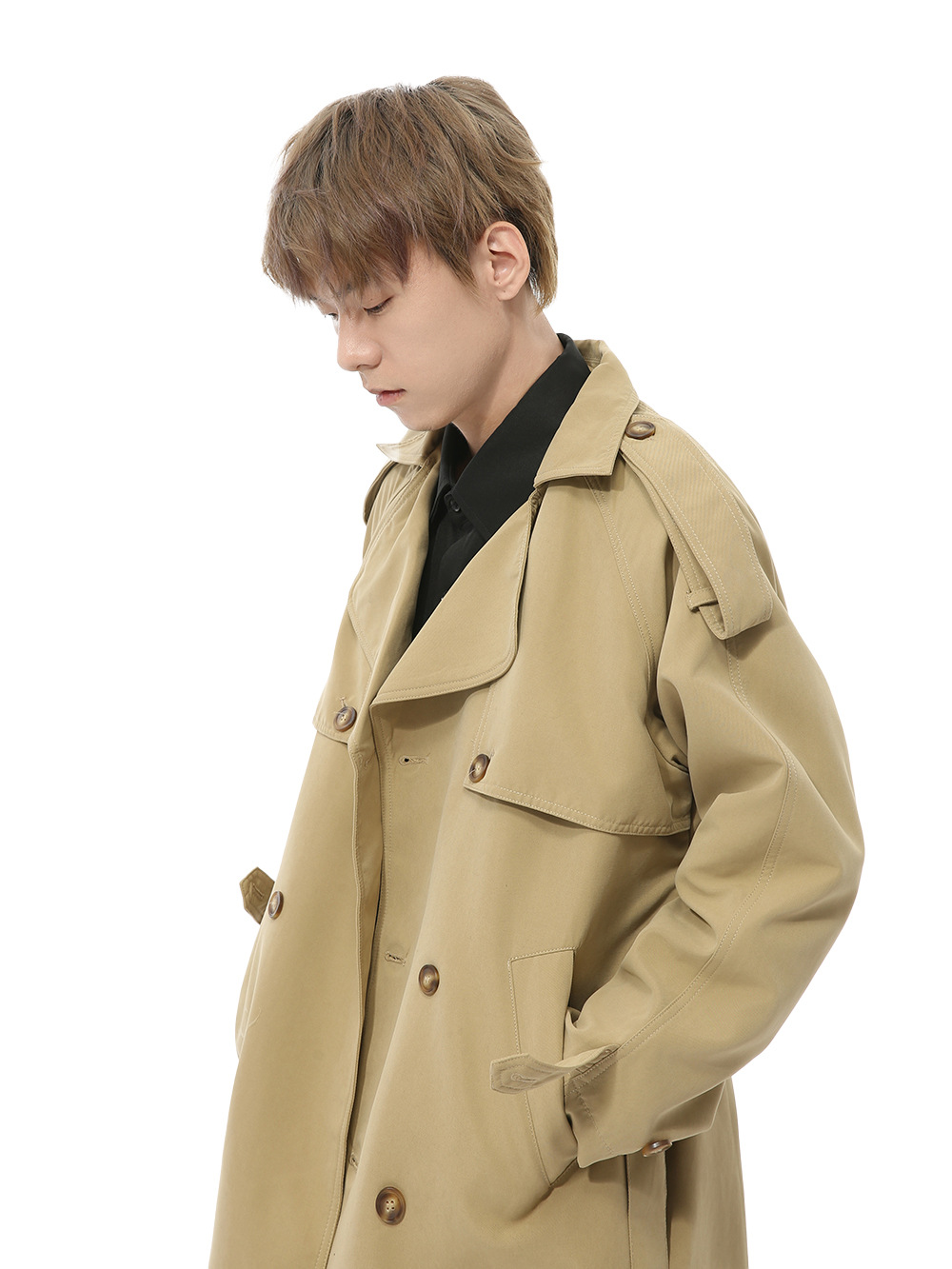 MTLCLOTHES Hombres| Nuevos productos de otoño coreanos dobles hebillas sobre la rodilla correa de estilo británico abrigo casual suelto