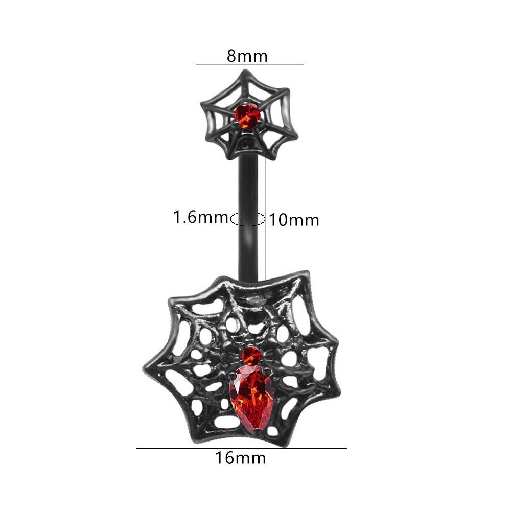 Spider Web Navel Piercing With Zircon For Halloween Style_voghion.com