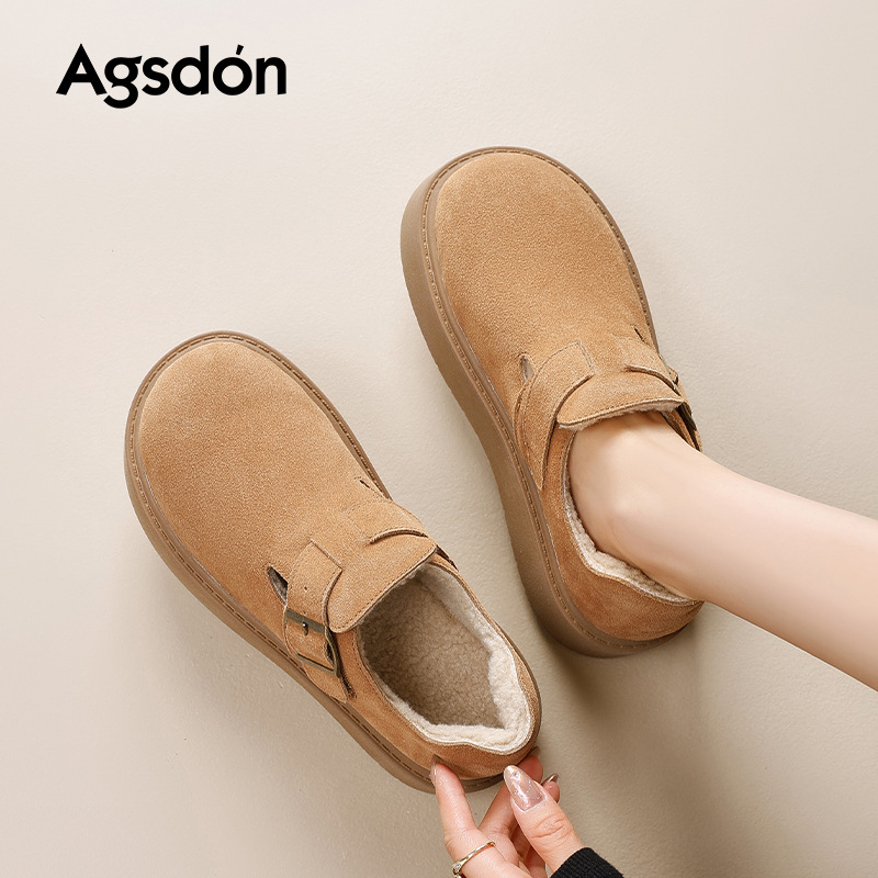 Augu Shi Deng fondo grueso más vello Bocken zapatos mujeres 2025 nuevo invierno un pie todo incluido zapatos de lana zapatos de algodón