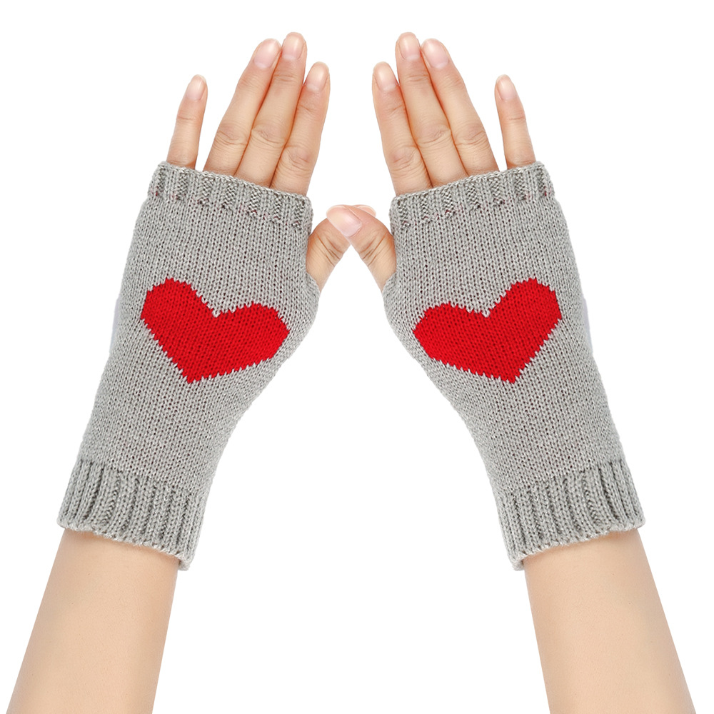 Κοντά μισά δάχτυλα για φοιτητικό γραφείο, μανίκια ροδακινί, πλεκτά γάντια αγάπης με ζεστή καρδιά_voghion.com