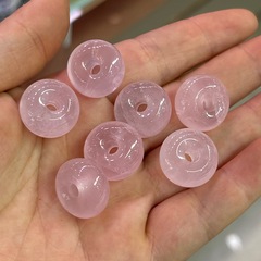天然粉水晶平安扣可diy挂件配件吊坠 直播供应货源