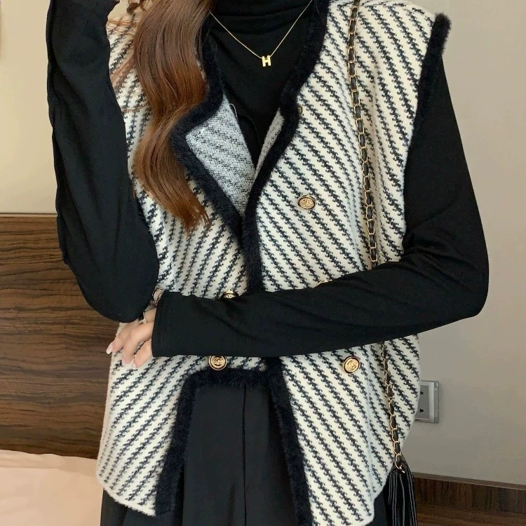Осень вязаный бархатный жилет, кардиган, стиль Chanel, западный стиль