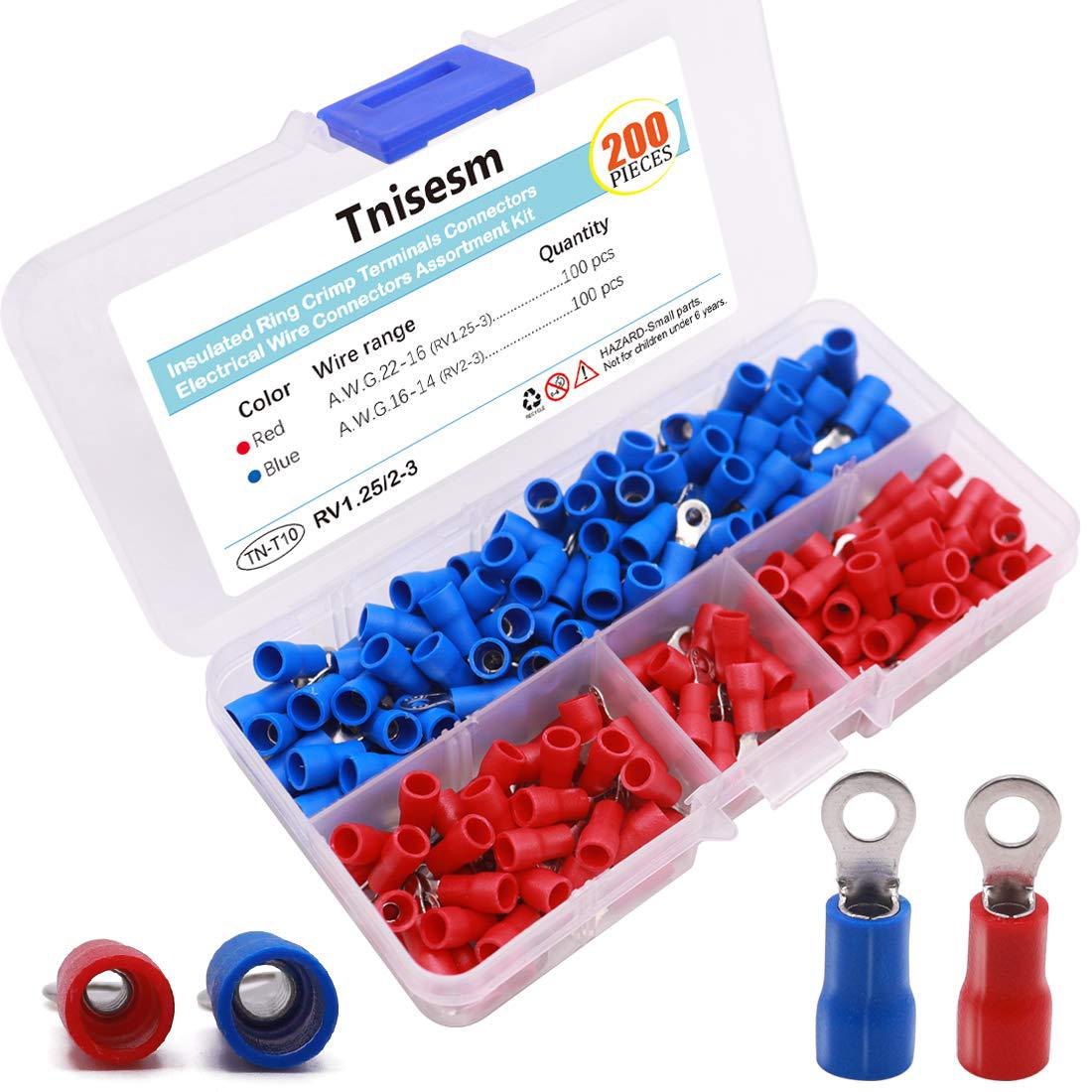 Tnisesm 200pcs M3 Insulated Ring Crimp Terminals Connectors