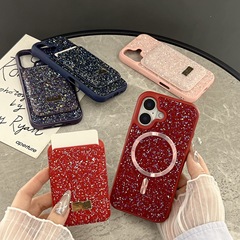 适用iphone17Pro奢华满钻手机壳磁吸magsafe卡包苹果12水钻保护套