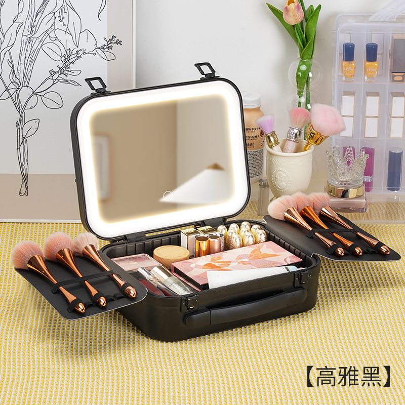 Estuche de maquillaje con luz con espejo luz LED profesional portátil de viaje de gran capacidad caja de almacenamiento de cosméticos artista de maquillaje