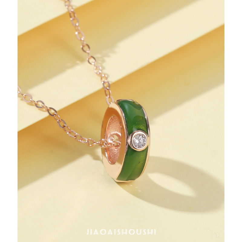 Jiaojia S925 plata esterlina colgante de anillo geométrico de piedra en nicho simple collar de cadena clavicular accesorios para mujeres