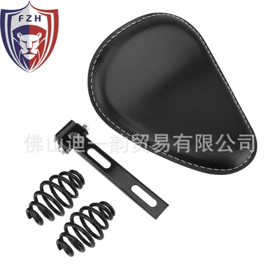 Spring Leather Sitting Single — Motosiklet ləvazimatları və aksesuarları - black-black-line-cushion-long-round-black-spring-bracket
