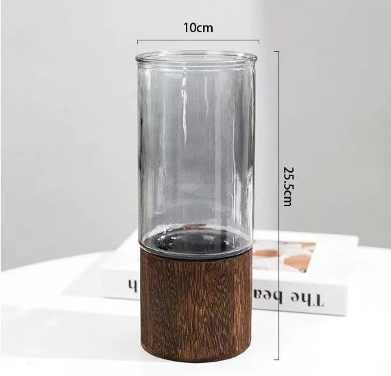 Jarrón de vidrio de barril cónico, estilo nórdico, simple, grande, jarrón transparente, arreglo floral, decoración de escritorio de alta gama, sala de estar