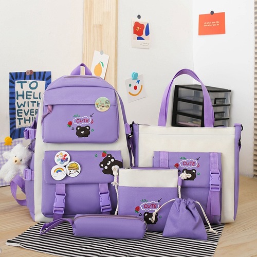 New casual backpack campus cute elementary school students junior high school students school bag ins Harajuku simple five-piece backpack
