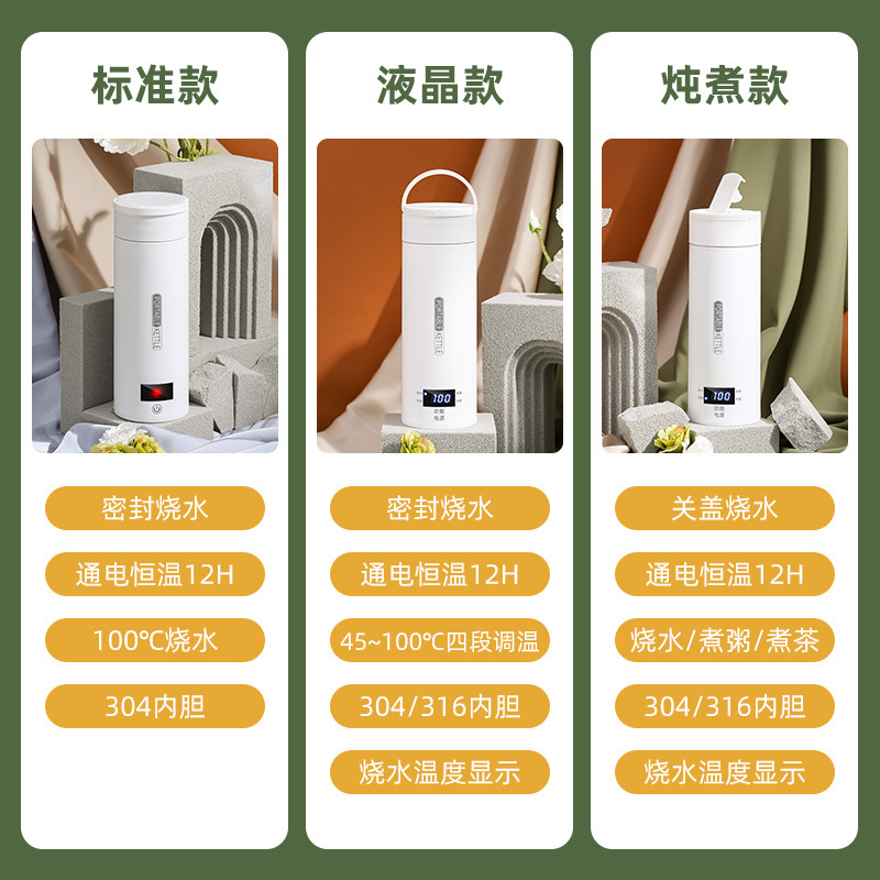 スマート加熱電気コップ一体保温カップ携帯旅行オフィスミニ小型ステンレス湯たんぽ|undefined