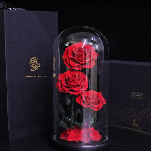 Eternal Flower Grand Prince Three Glass Dome Rose Bouquet Gift Box Valentine's Day Christmas Mother's Day Gift Wholesale