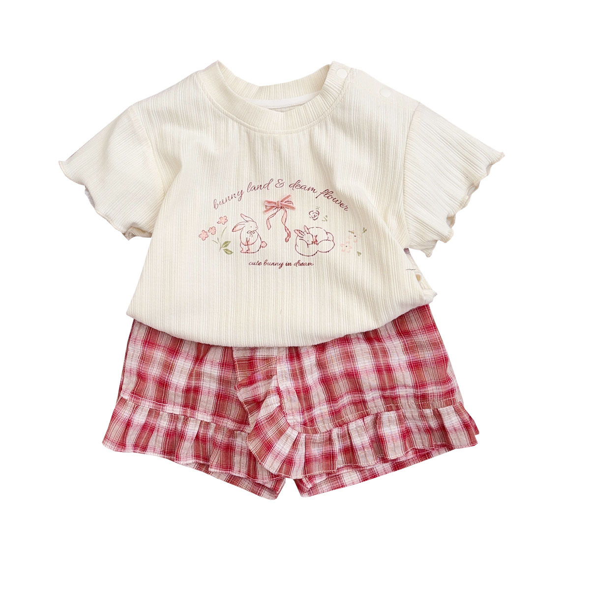 Traje de niña verano niña bebé estilo occidental linda camiseta de manga corta pantalones cortos a cuadros bebé ins traje coreano de dos piezas