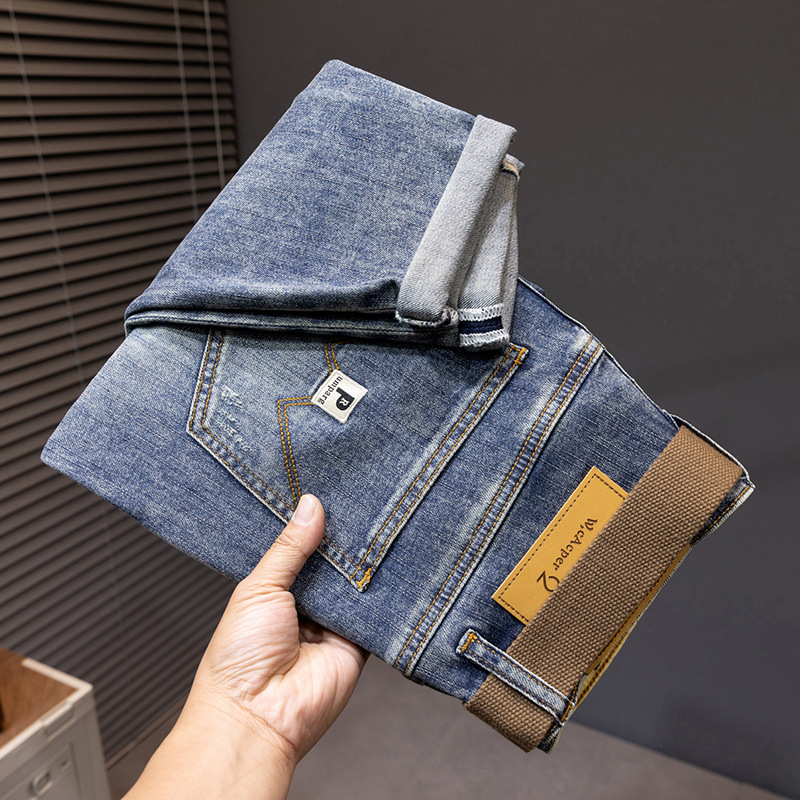 Blugi retro spălați noi pentru bărbați, croială slim fit americană, blugi cu picioare mici pentru bărbați, blugi mărime mare pentru grăsimi, blugi grași_voghion.com