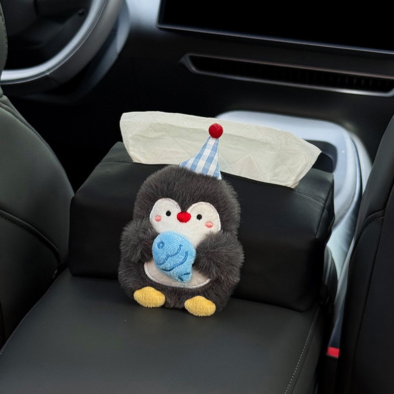 2026 New Car Tissue Box, Car Armrest Tissue Bag, Seat-mounted Car Tissue Bag, Cute Penguin Design for Women