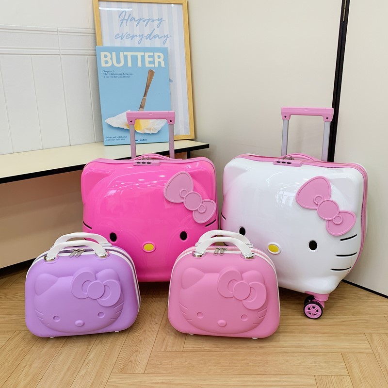 子供用トロリーケース、漫画風ケース、旅行用スーツケース、機内持ち込み用ケース、20inch 女の子用 kt 猫トロリーケース、かわいいサイクリングケース、越境|undefined