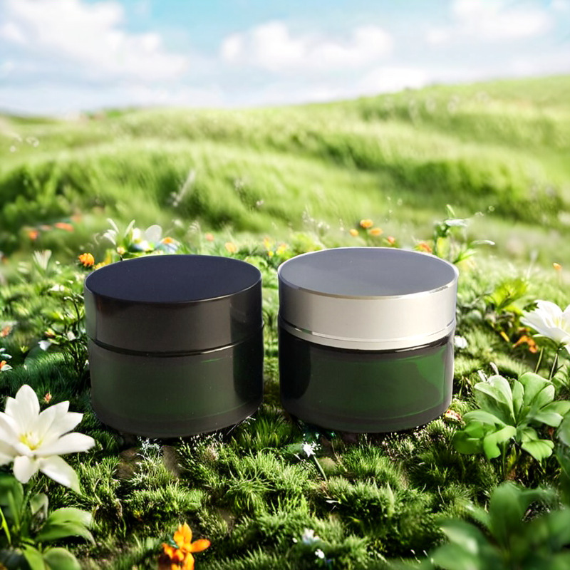 厂家供应30g绿色玻璃膏霜瓶配套塑料盖 眼霜瓶 化妆品玻璃瓶