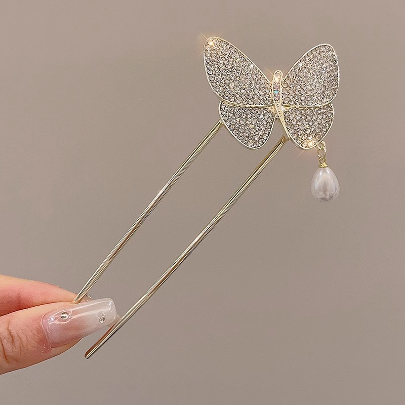 Antiguo estilo u flange pearl clip de cabello de mujer paso a paso mariposa clip de cabello de alta sensación cheongsam adorno de cabello artefacto de cabello