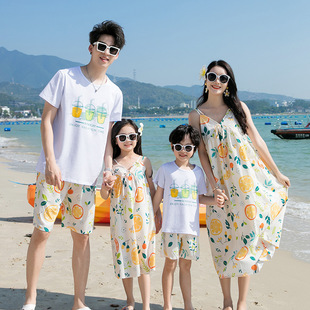 Beach parent-child clothing 2024 new summer clothing a family of three or four suit Western style mother-child mother-daughter seaside vacation