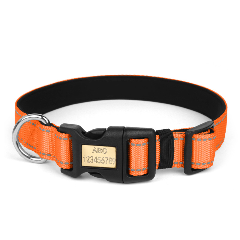 Collar de perro transfronterizo con inscripción anti-perdida de visión nocturna collar de perro reflectante para caminar con el perro collar de mascota anti-desprendimiento