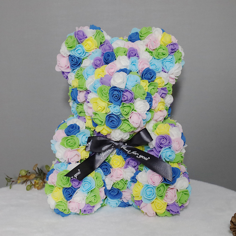 Oso de Rosas Artificiales Transfronterizo, Regalo de Cumpleaños, Regalo del Día de San Valentín Chino, Oso de Flores de PE Hecho a Mano, Producto Terminado