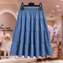 女童夏季新款时髦纯色半身裙中小学生女孩洋气松紧腰外穿牛仔裙子