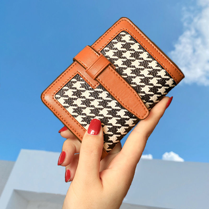 Women's Houndstooth Wallet Black And White Retro Zipper Purse_voghion.com
